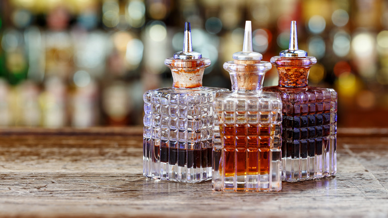 Cocktail bitters in glass bottles