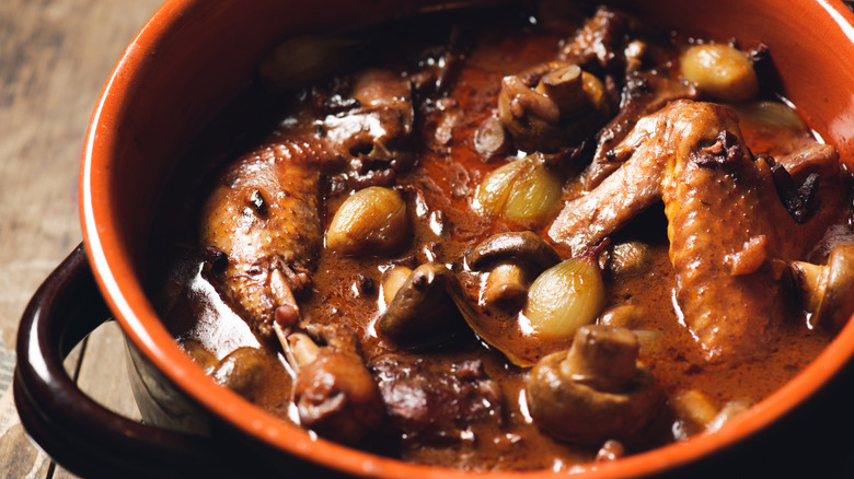 Coq au vin in pot