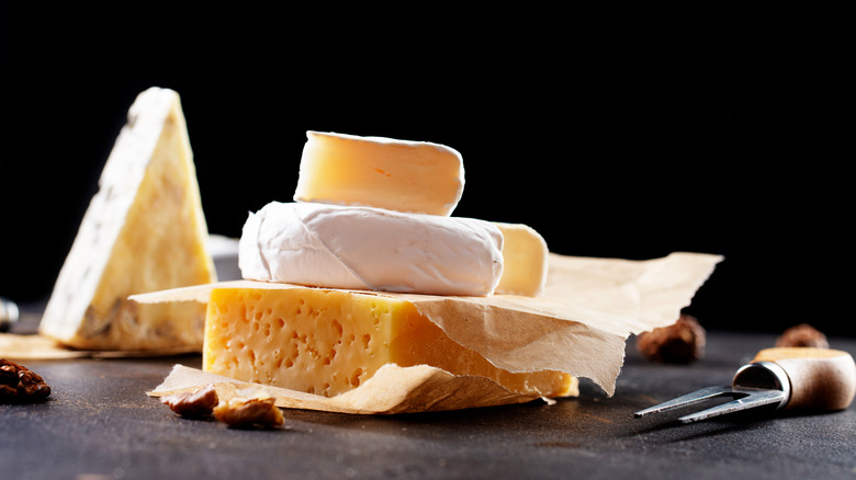 Selection of cheese on slate