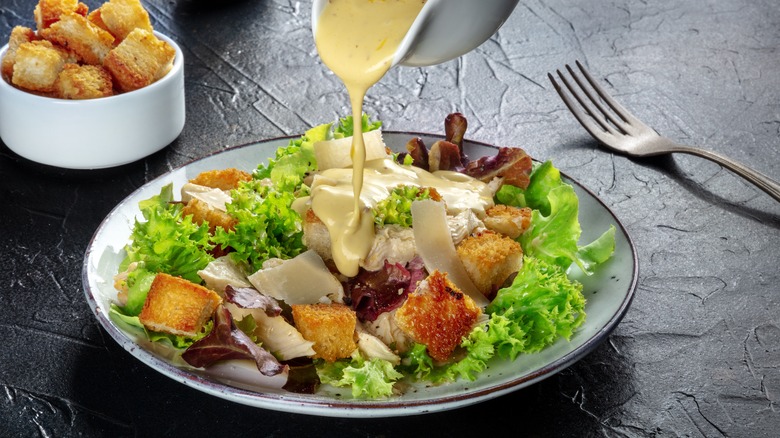 Caesar salad with dressing