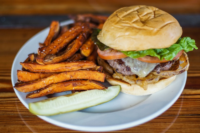 Fried Onion And Jalapeño Bison Burger Recipe