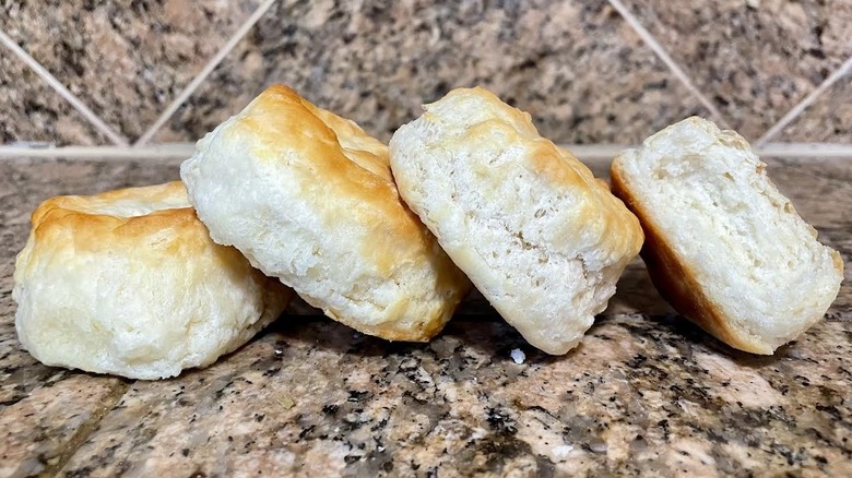 Four biscuits stacked sideways in a row