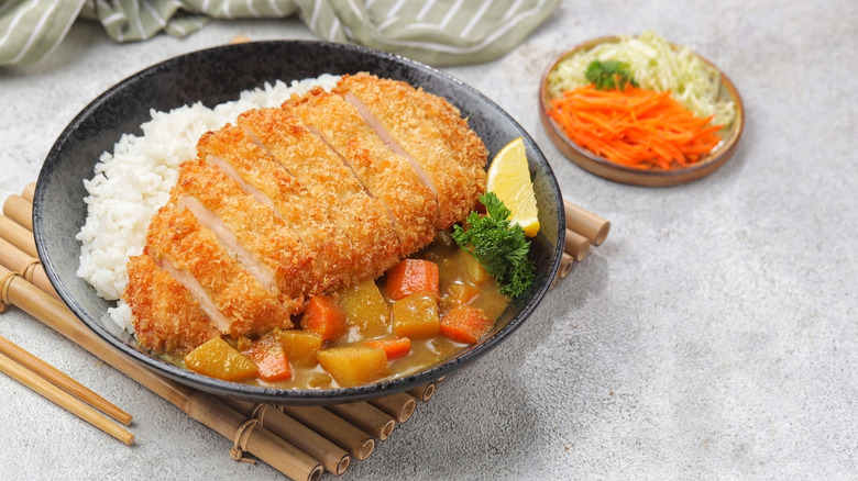 Chicken katsu curry with rice.