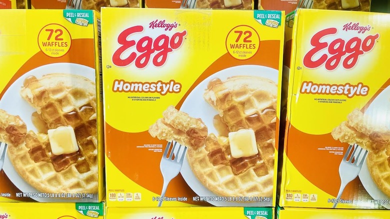 Boxes of frozen Kellogg's Homestyle Eggo Waffles