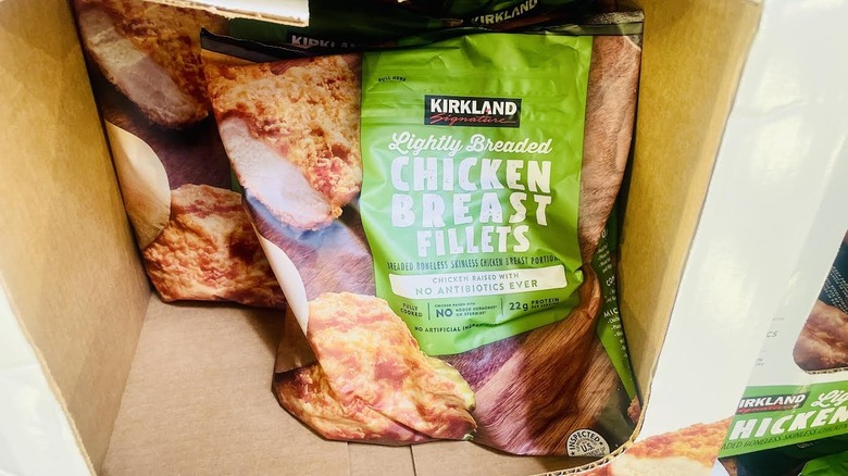 Bag of frozen Kirkland Signature Lightly Breaded Chicken Breast Fillets