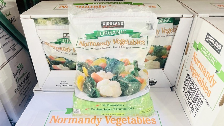 Bag of frozen Kirkland Signature Organic Normandy Vegetables
