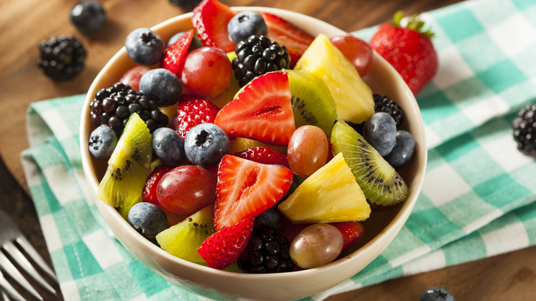 Fruit salad in a bowl on table