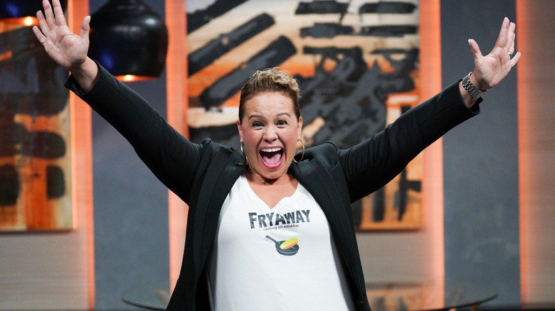 Laura Lady pitching FryAway oil solidifier at 'Shark Tank'