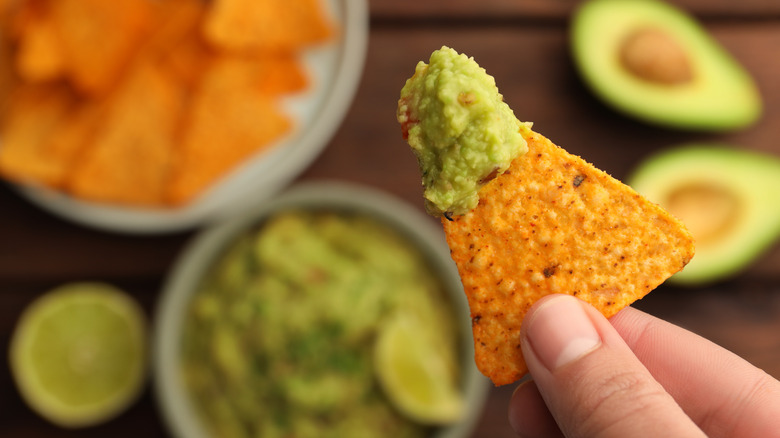 tortilla chip with guacamole