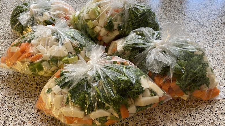 bags of suppergrün or german soup greens on counter
