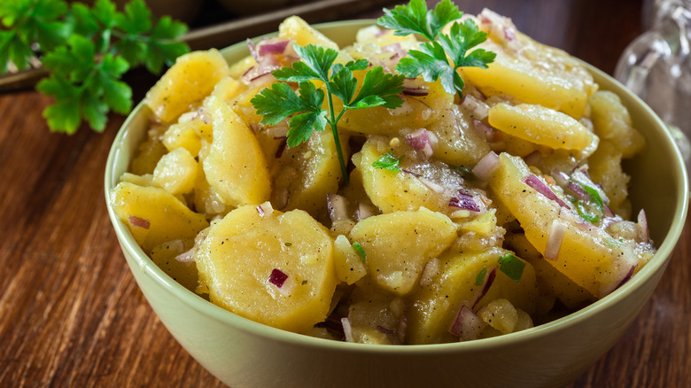 A bowl of German potato salad.