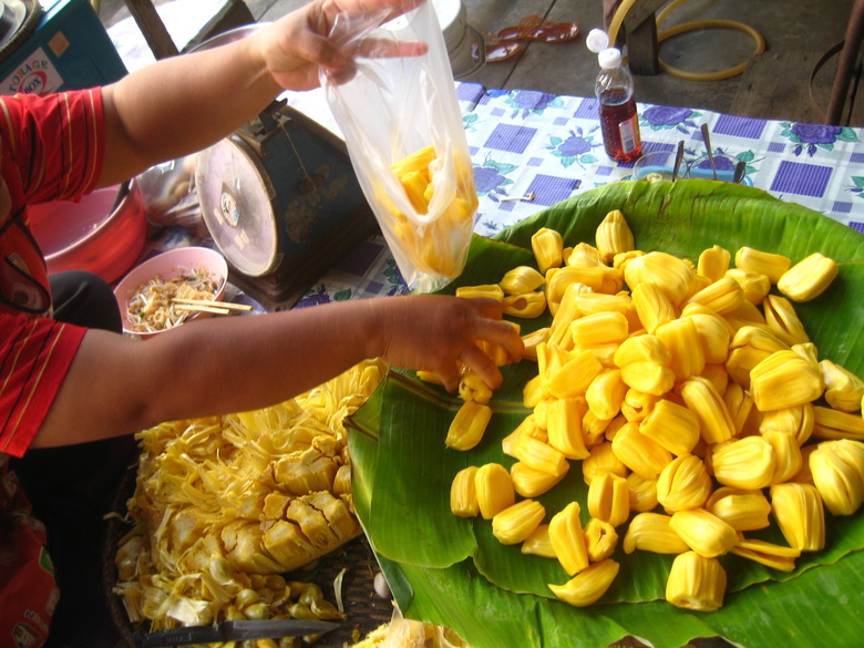 bagging jackfruit segments by  neajjean