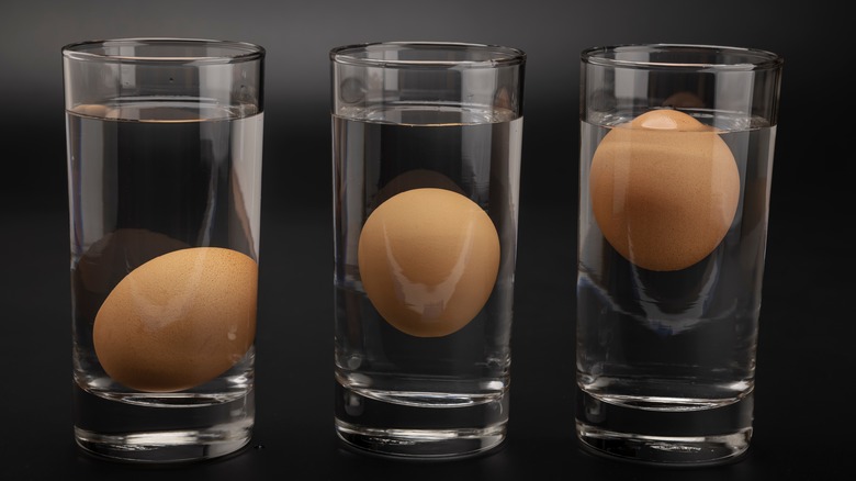 Three glasses of water with eggs