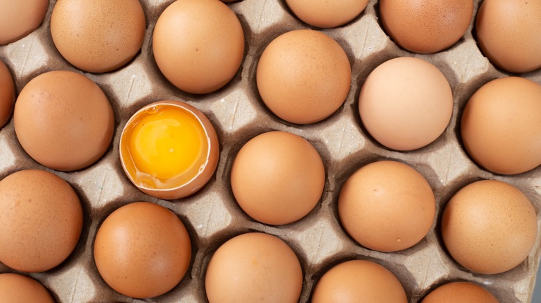 A carton of brown eggs