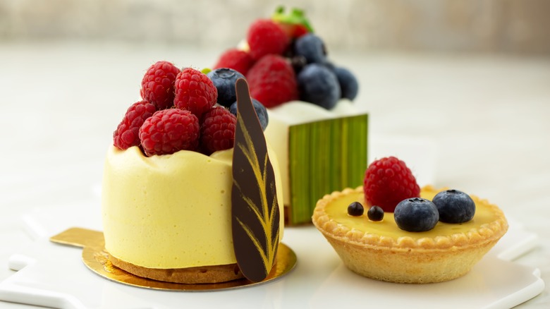 Colorful French pastries with berries