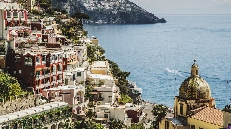 an aerial shot of Positano, Italy