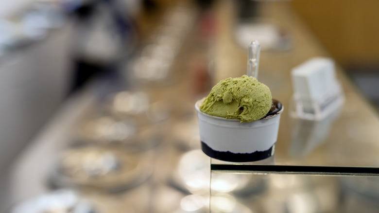 Scoop of ice cream at ice cream shop