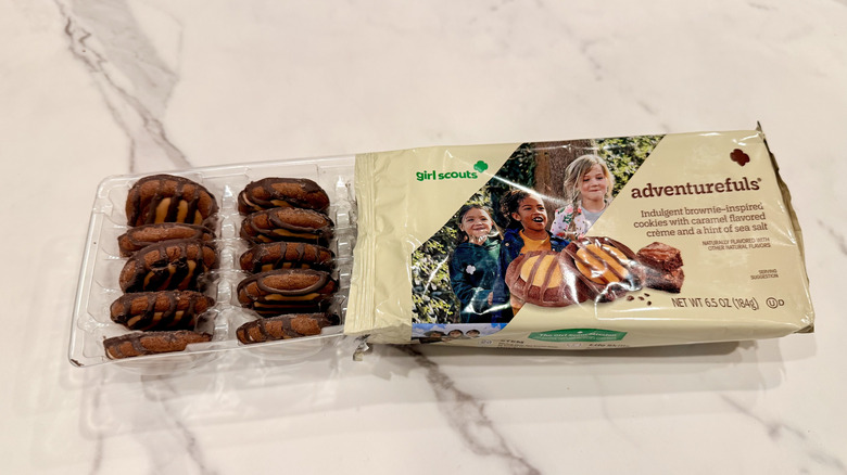 Partially opened package of Adventurefuls cookies on a counter