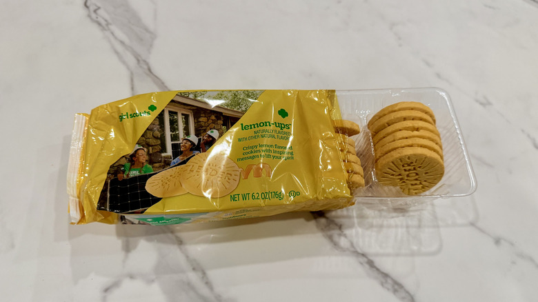 Partially opened package of Lemon-Ups cookies on a counter