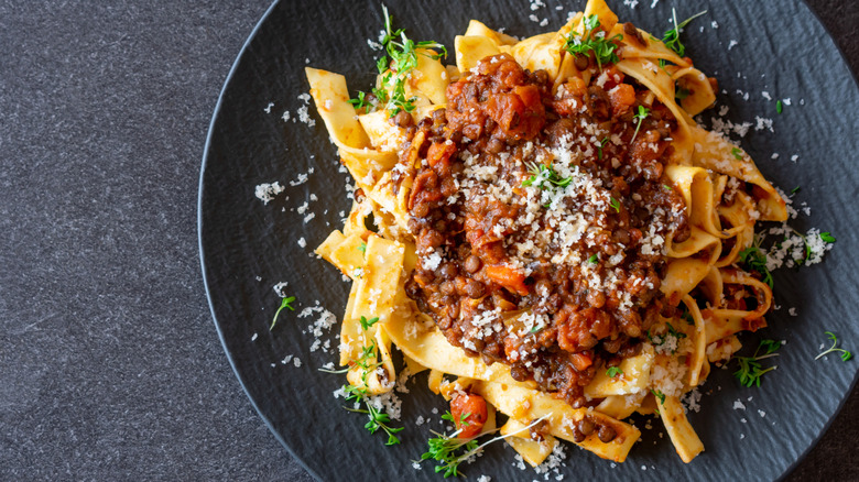 Lentil Bolognese pasta.