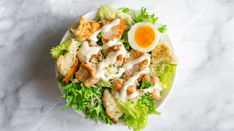 Cesar salad with soft boiled egg