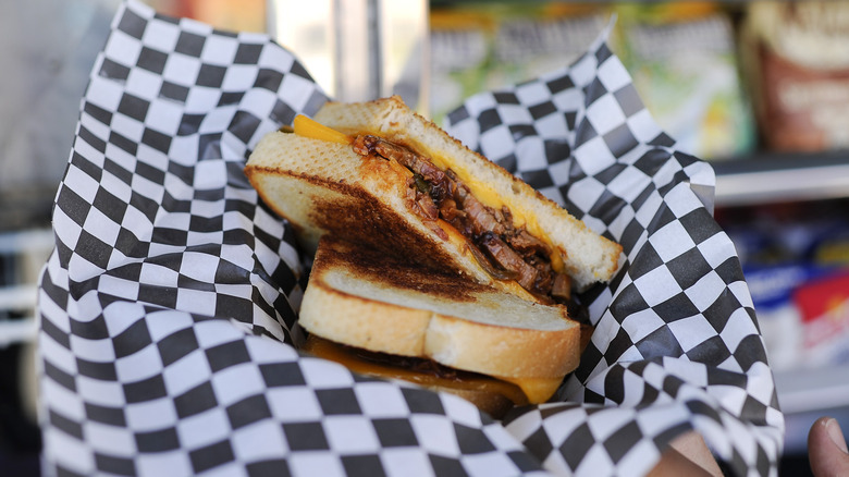 Brisket sandwich with cheddar cheese