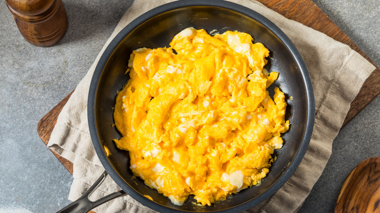 Scrambled eggs in a pan
