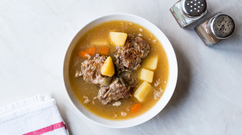 Soup with meat, potatoes, carrots