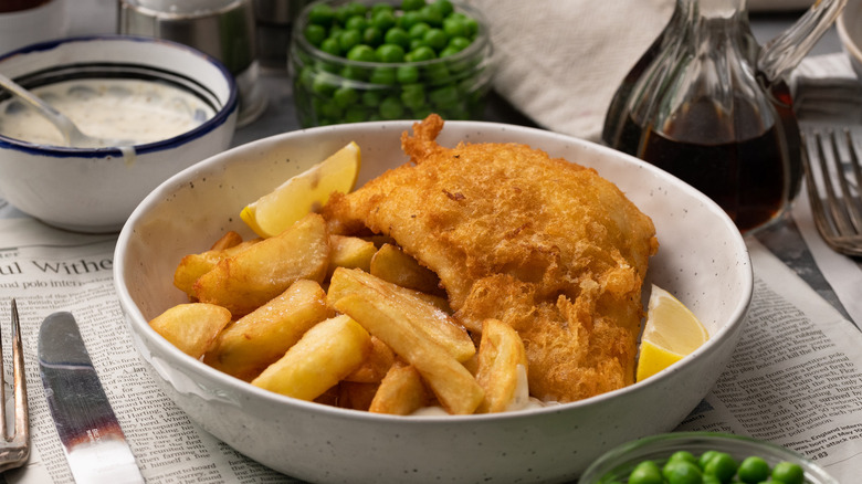 fish and chips on plate