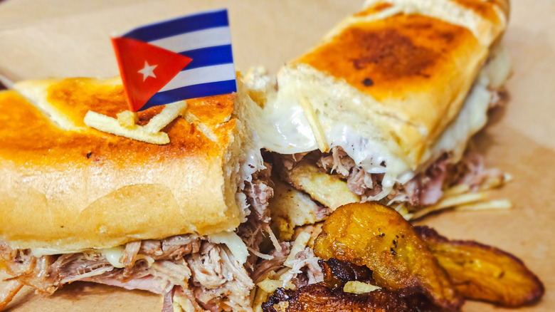 A Cuban sandwich with plantains.