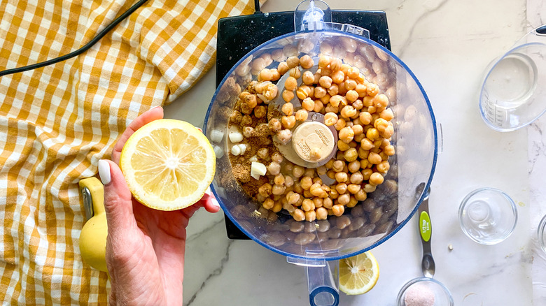 hummus ingredients in processor