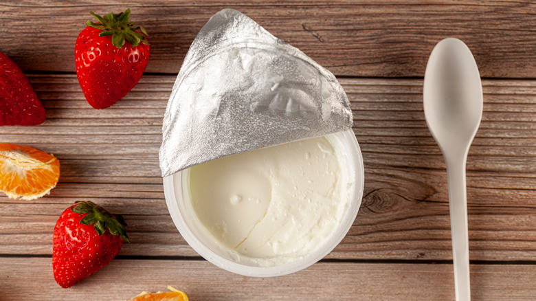 Greek yogurt in plastic cup