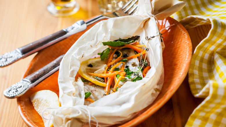 fish prepared in parchment paper