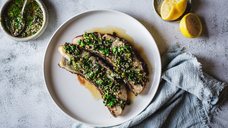 sea bass with caper sauce