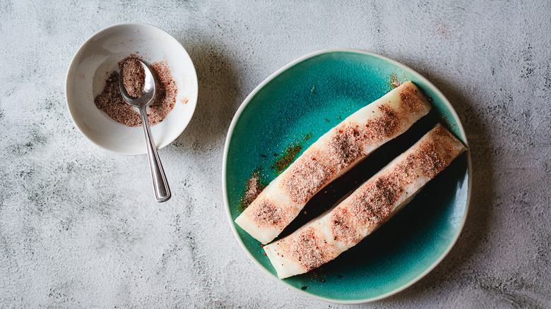 seasoned sea bass fillets