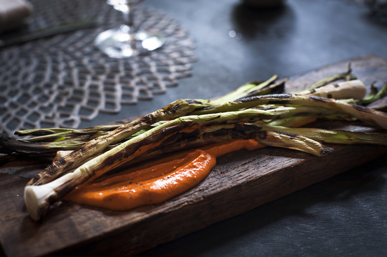 Grilled Scallions With Romesco Sauce