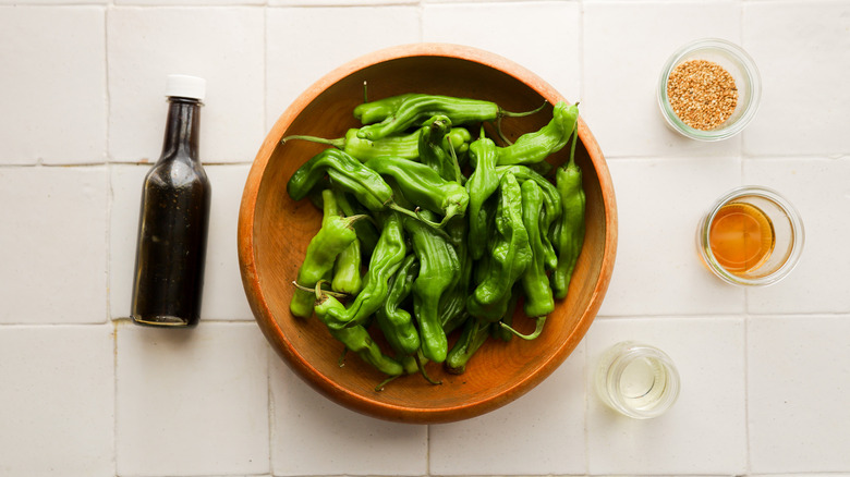 Bowl of shishito peppers