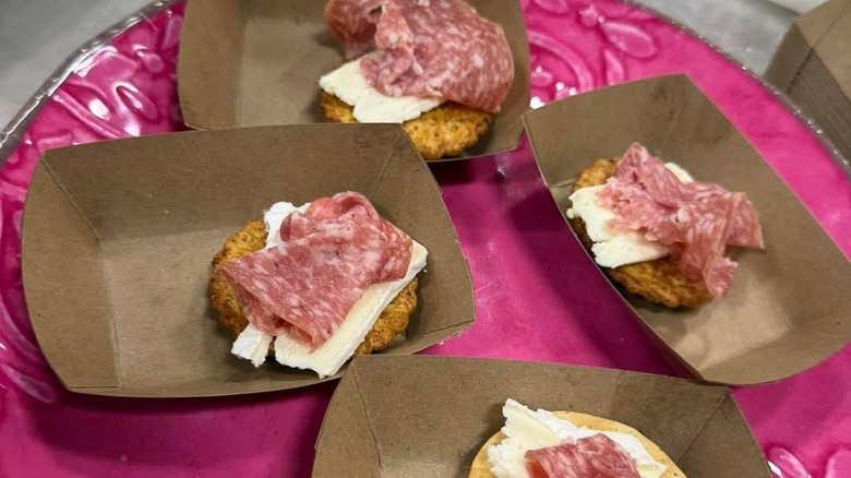 Cheese, cracker, and salami free sample from H-E-B