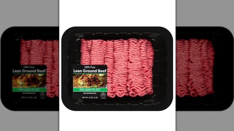One pound package of lean ground beef