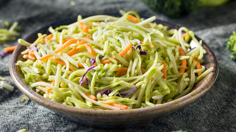 a raw broccoli slaw in a bowl