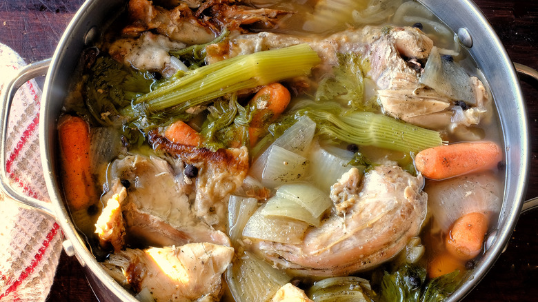 homemade turkey stock in pot