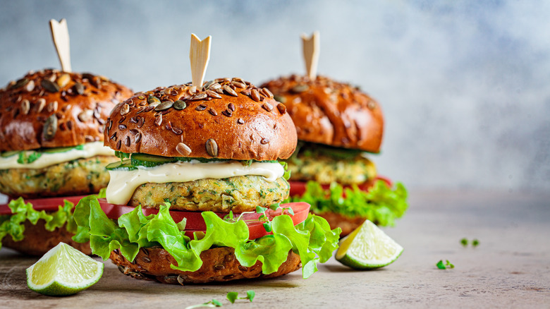 Veggie burgers in buns