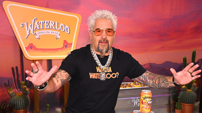 Guy Fieri poses at the launch of Waterloo Sparkling Water x Guy Fieri's Flavortown Limited-flavors