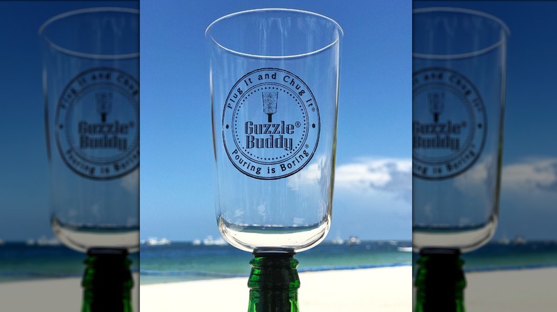 guzzle buddy beer cup on beach