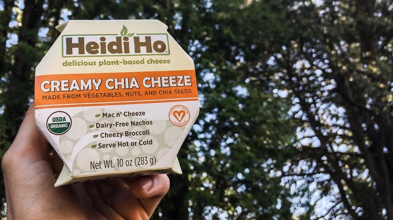 Hand holding creamy chia cheeze