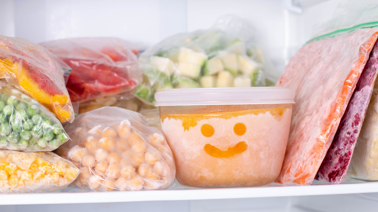 Freezer food in frosty containers
