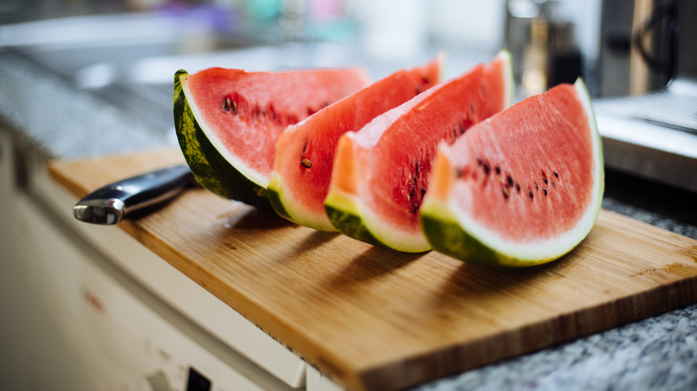 Watermelon sliced on the counter
