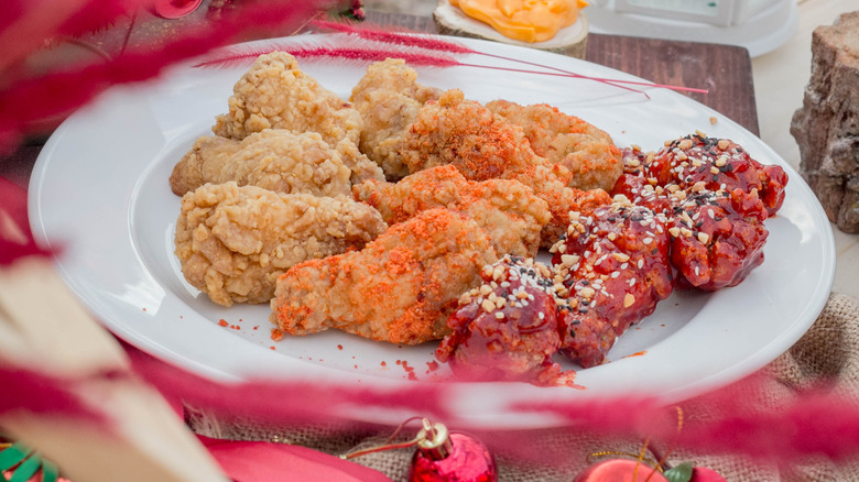 Plate of fried chicken for Japanese Christmas dinner