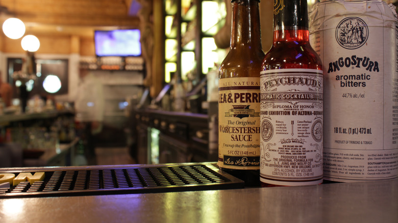 bitters types arrayed on bar