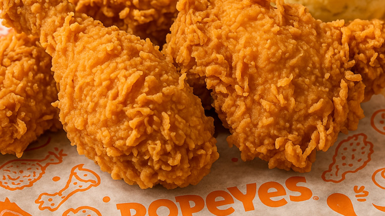 Pieces of Popeyes fried chicken